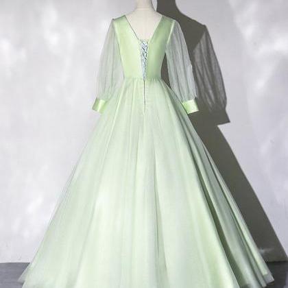 Prom Dresses,fresh Apple Green Tulle V-neck..