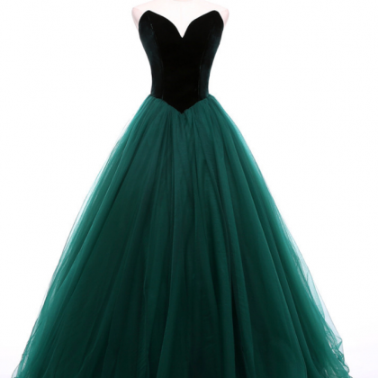 Prom Dresses,green Velvet Tulle Long Formal Dress..