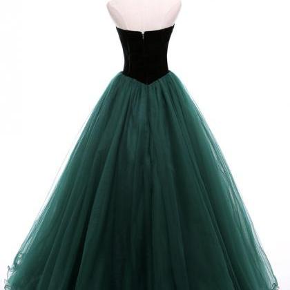 Prom Dresses,green Velvet Tulle Long Formal Dress..