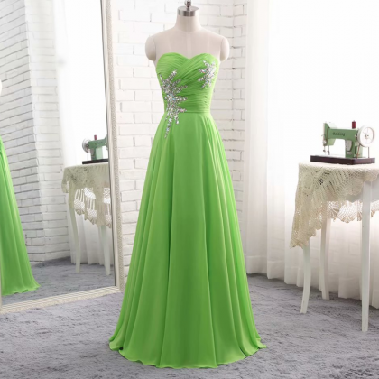 Prom Dresses,green Chiffon Strapless And Floor..
