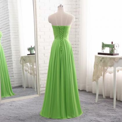 Prom Dresses,green Chiffon Strapless And Floor..