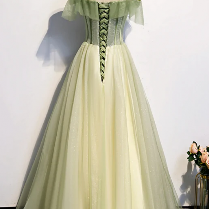 Prom Dresses,light Green Pleated Floral Embroidery..