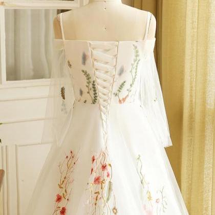 Prom Dresses,sweet White Tulle Floral Long..