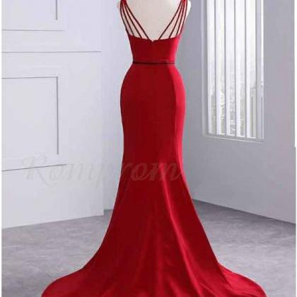 Prom Dresses,sexy V Neck Slit Legs Red Dresses..