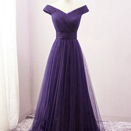 Prom Dresses,long Purple A-line Strapless Gowns..