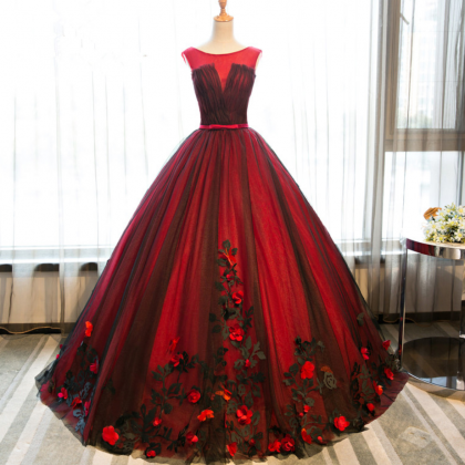 Prom Dresses,red Tulle Applique Dresses Wedding..