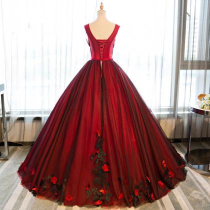 Prom Dresses,red Tulle Applique Dresses Wedding..