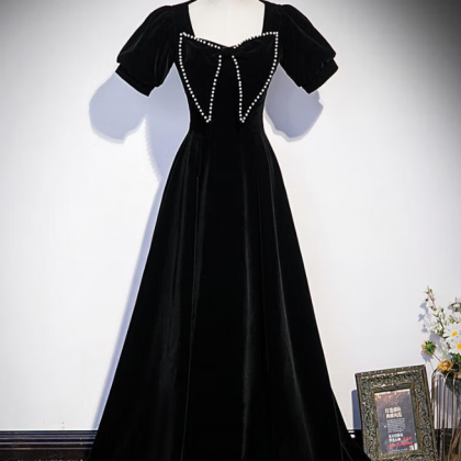 Prom Dresses,black Velvet Evening Dresses..