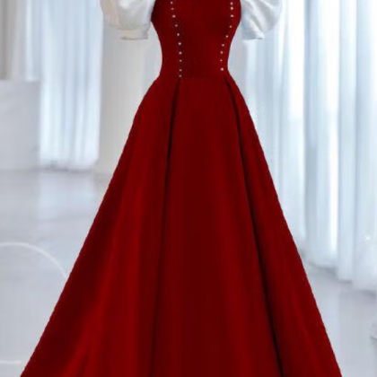Prom Dresses,a-line Bubble Sleeve Burgundy Evening..