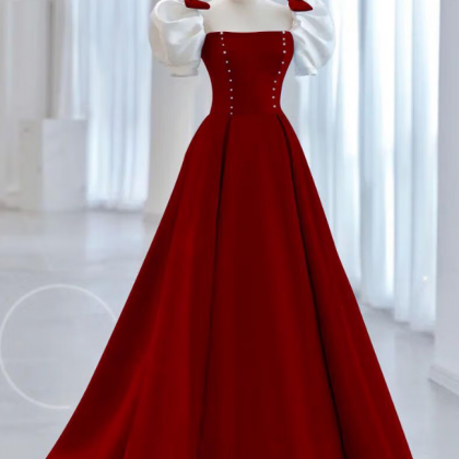 Prom Dresses,a-line Bubble Sleeve Burgundy Evening..
