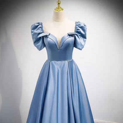 Prom Dresses,temperament Elegant Satin Blue..