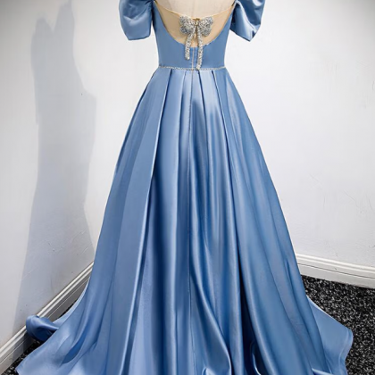Prom Dresses,temperament Elegant Satin Blue..