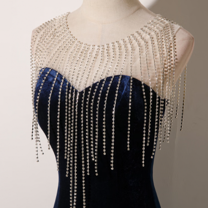 Prom Dresses,blue Velvet Evening Gowns Light..