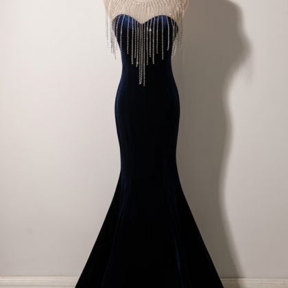 Prom Dresses,blue Velvet Evening Gowns Light..