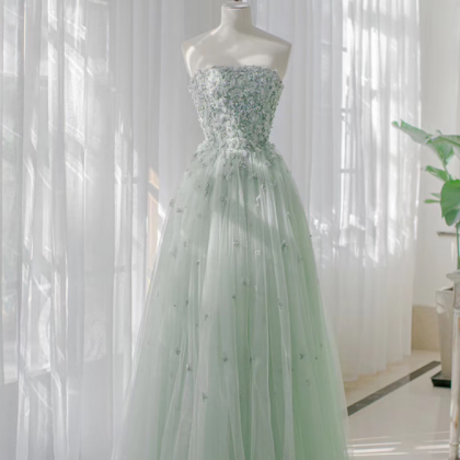 Prom Dresses,green Applique Evening Gowns Light..