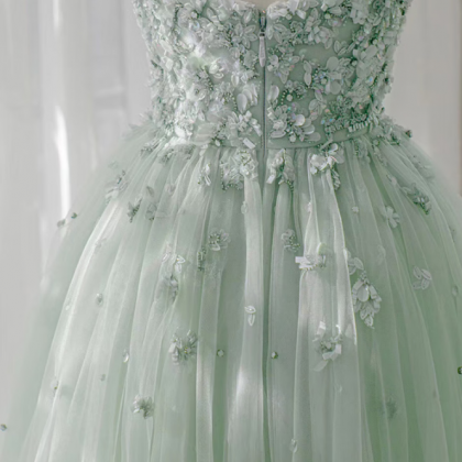 Prom Dresses,green Applique Evening Gowns Light..