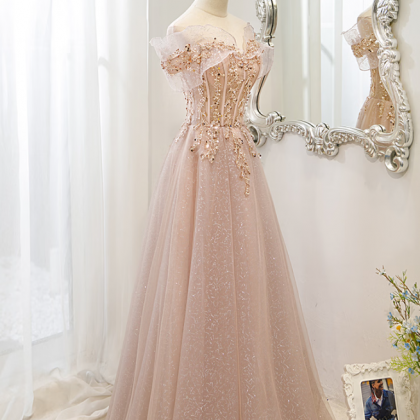 Prom Dresses,one Shoulder Pink Evening Gowns..