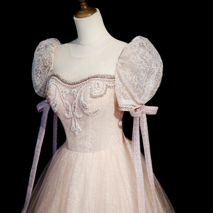 Prom Dresses,sweet Bubble Sleeve Temperament Pink..