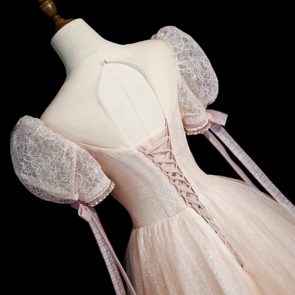Prom Dresses,sweet Bubble Sleeve Temperament Pink..