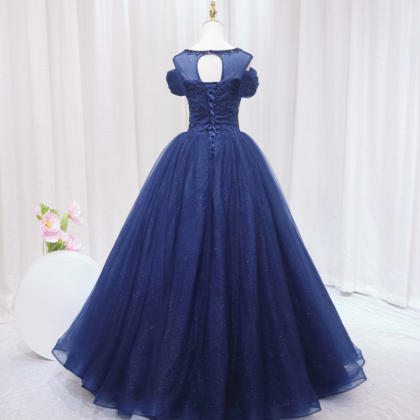 Prom Dresses,fashion Round Neck Short Sleeve Blue..