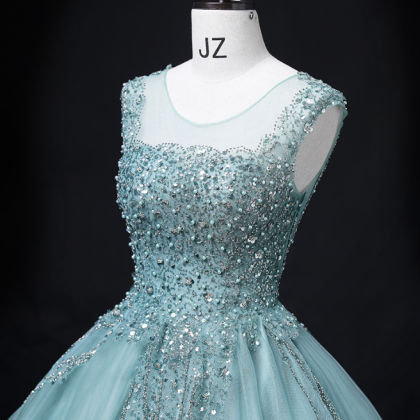 Prom Dresses,a-line Fluffy Green Mesh Gowns Sequin..