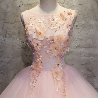 Prom Dresses,pink Mesh Applique Dresses, Girls..