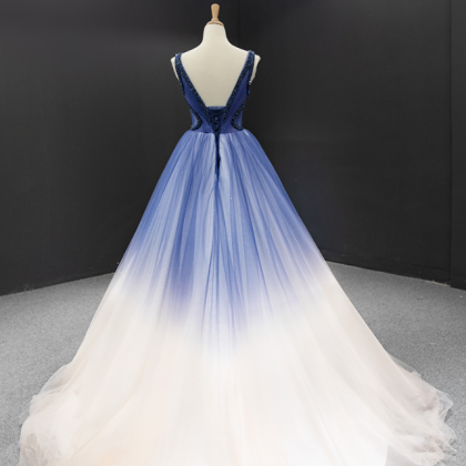 Prom Dresses,gradient Blue Double Shoulder Light..