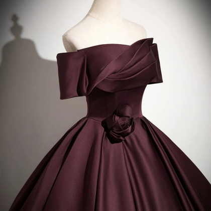 Classic Off Shoulder Long Maroon Prom Dress