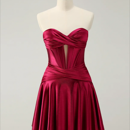 Stylish A Line Strapless Black Satin Cocktail Dress Short Homecoming Dress Y9454