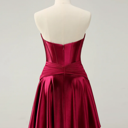 Pretty Homecoming Dress A Line Strapless Satin with Pockets Short Party Cocktail Dress main image 0