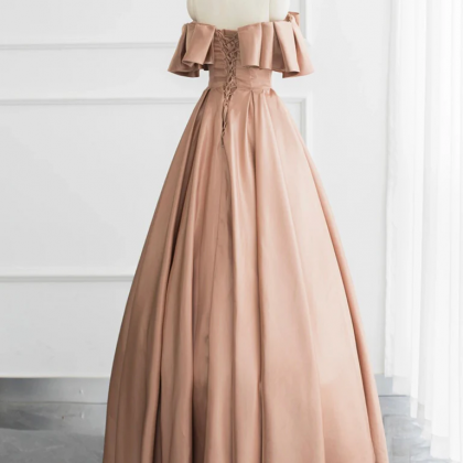 Off-the-Shoulder Champagne A-line Prom Gowns With Beaded Belt    cg9919 main image 1