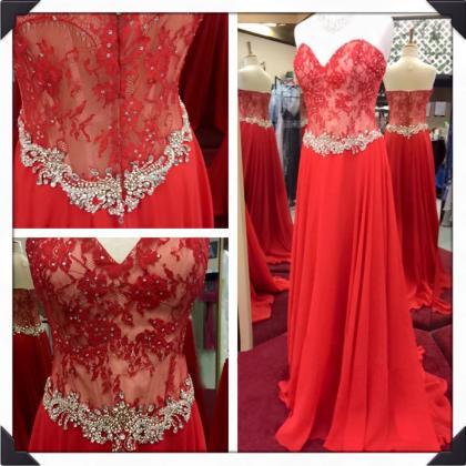 Lace Prom Dress, Red Prom Dress, Prom Gown, Prom..