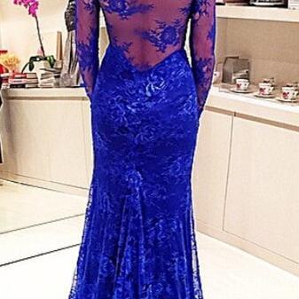 Evening Dress, Royal Blue Evening Dress, Lace..