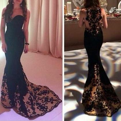 Sexy Black Evening Dress With Sweep Train, Long..