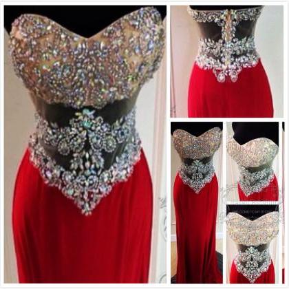 Sparkling Red Long Prom Dress,beaded Prom Dress,..