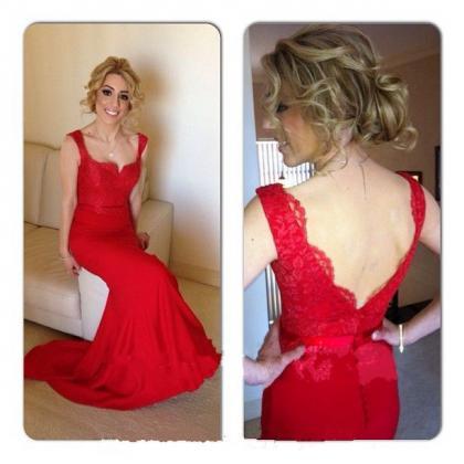 Red Lace Mermaid Prom Dress,fashion Couture,long..