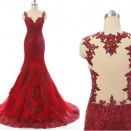 Bling Bling Long Mermaid Sexy Backless Red Prom..