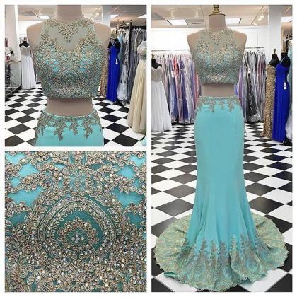 Two Pieces Sheath Prom Dresses, Floor-length..