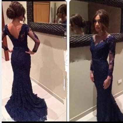 Long Sleeves Lace Prom Dresses,v-neckline Lace..