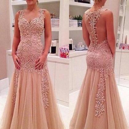 Evening Dresses Evening Wear With Appliques Beaded..