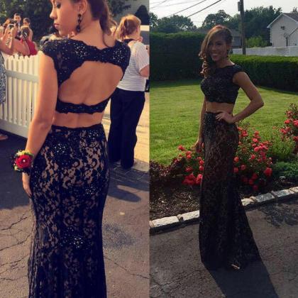 All Black Full Lace Prom Dresses Two Pieces..