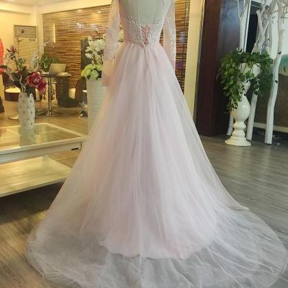 Pink A-line Wedding Dresses Beaded Jewel Collar..