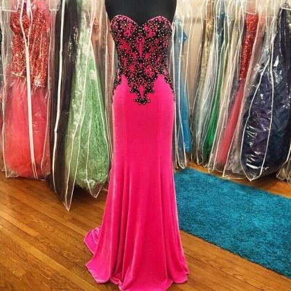 Pink Sweetheart Chiffon Prom Dresses With Black..