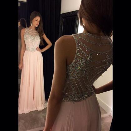Lace Prom Dresses Pink Floor Length Prom Dresses..