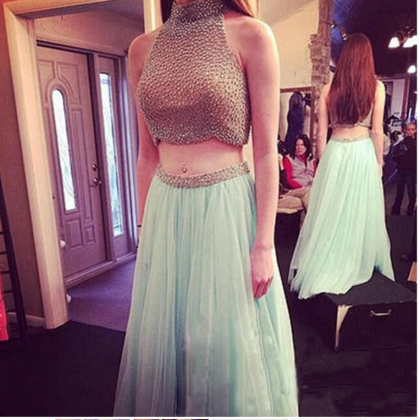 2 Piece Prom Gown,two Piece Prom Dresses,mint..