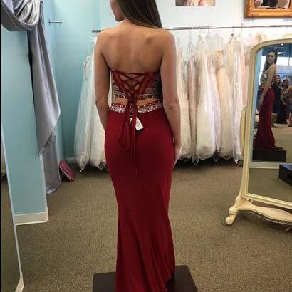 2 Piece Prom Gown,two Piece Prom Dresses,wine Red..