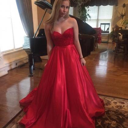 Red Prom Dress,ball Gown Prom Dress,beaded Bodice..