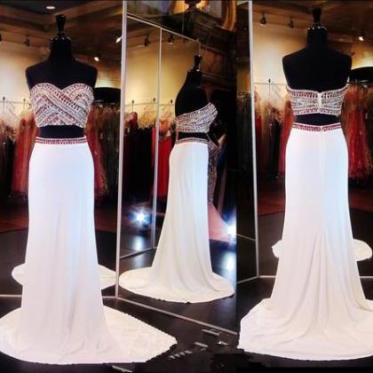 White 2 Piece Prom Gown,two Piece Prom..