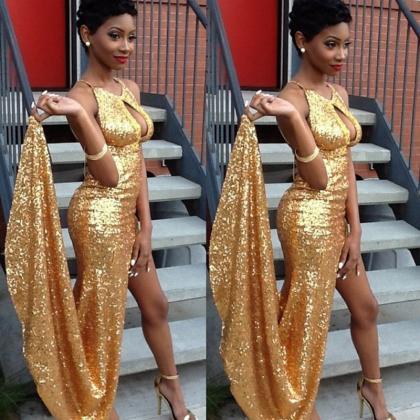 Prom Dress,sexy Gold Sequin Prom Dresses,2016..