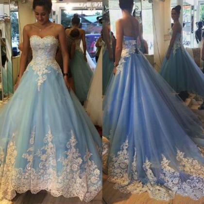 Cinderella Light Blue Prom Dress ,sweetheart Prom..